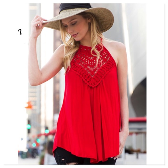 LAST ONE! Lipstick Red Crochet Lace Tank Top - Picture 5 of 5